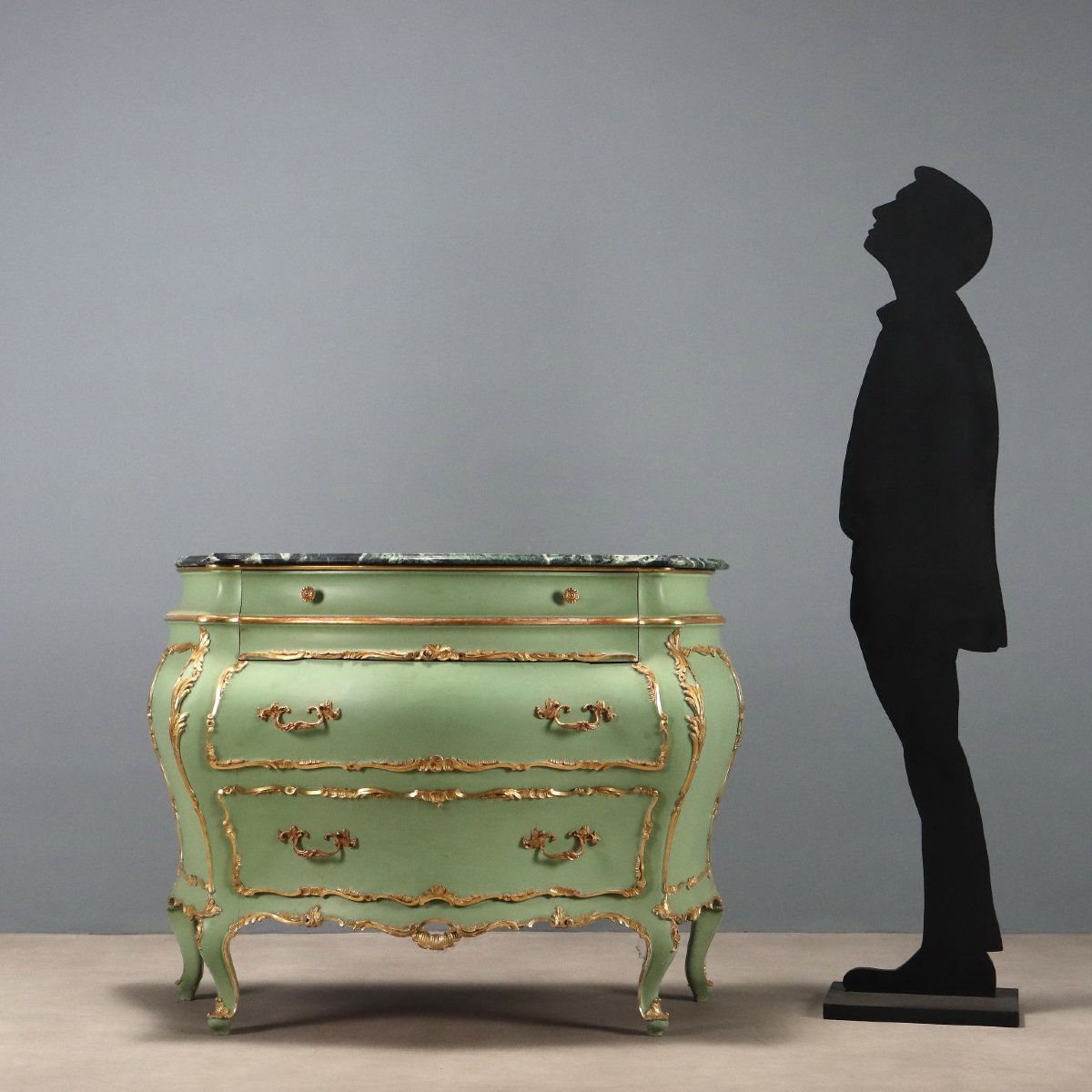 Early 20th-century Italian Baroque-style Chest Of Drawers, Lacquered And Gilded-photo-2