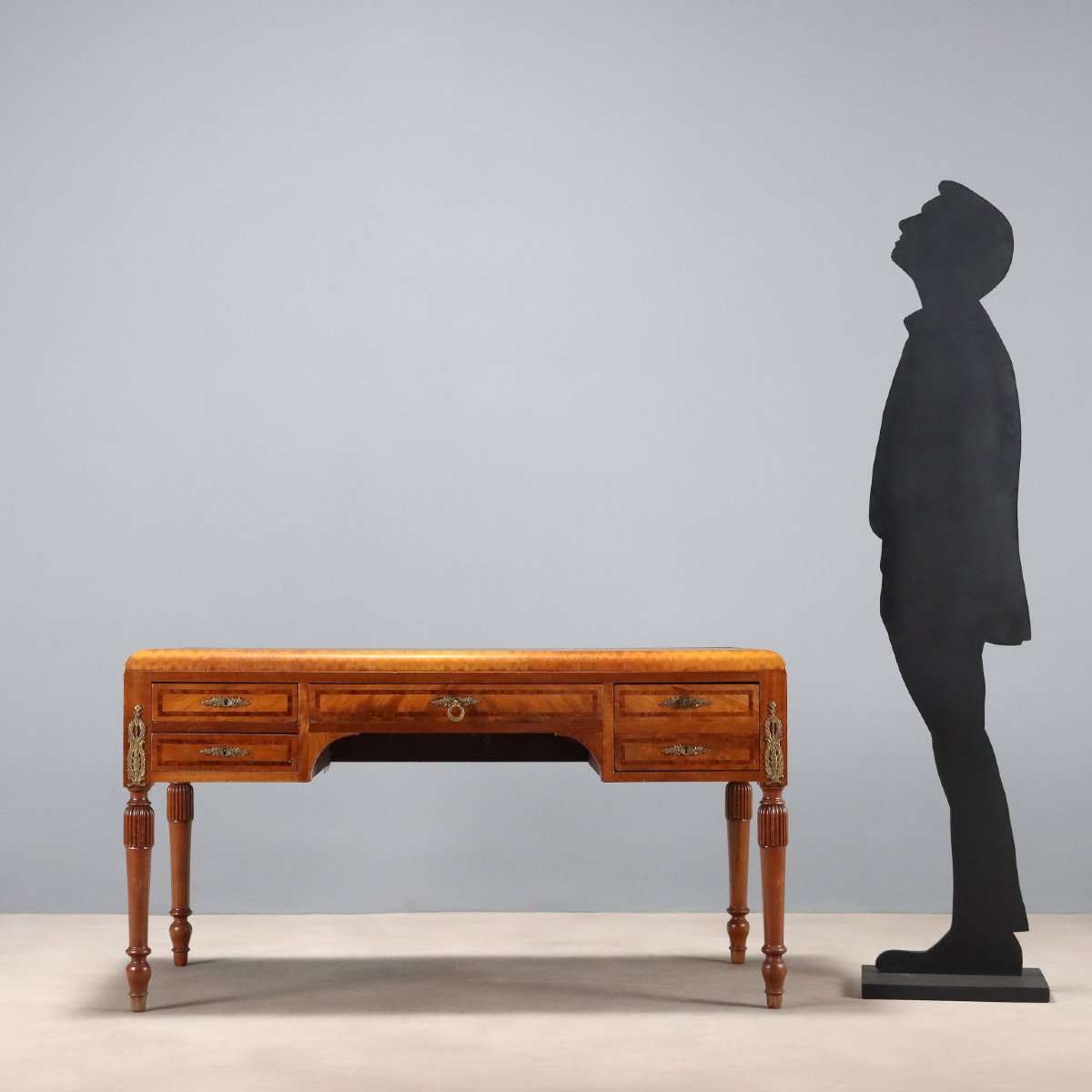 Mahogany Desk With Mahogany Burl Trim, Italy, First Half Of The 20th Century-photo-2
