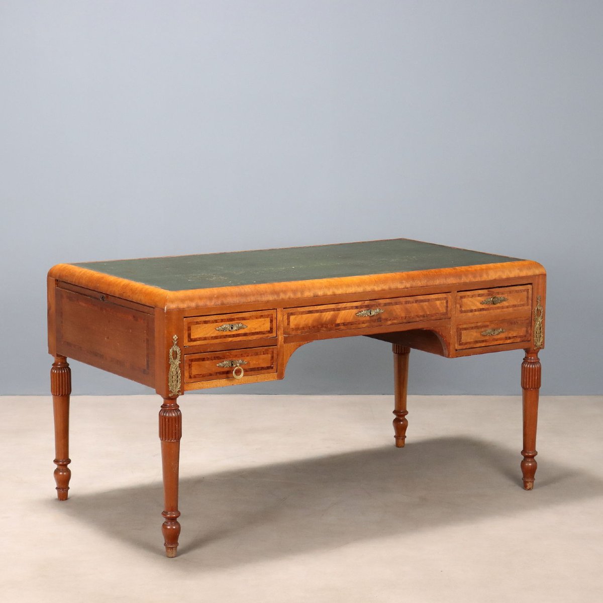 Mahogany Desk With Mahogany Burl Trim, Italy, First Half Of The 20th Century