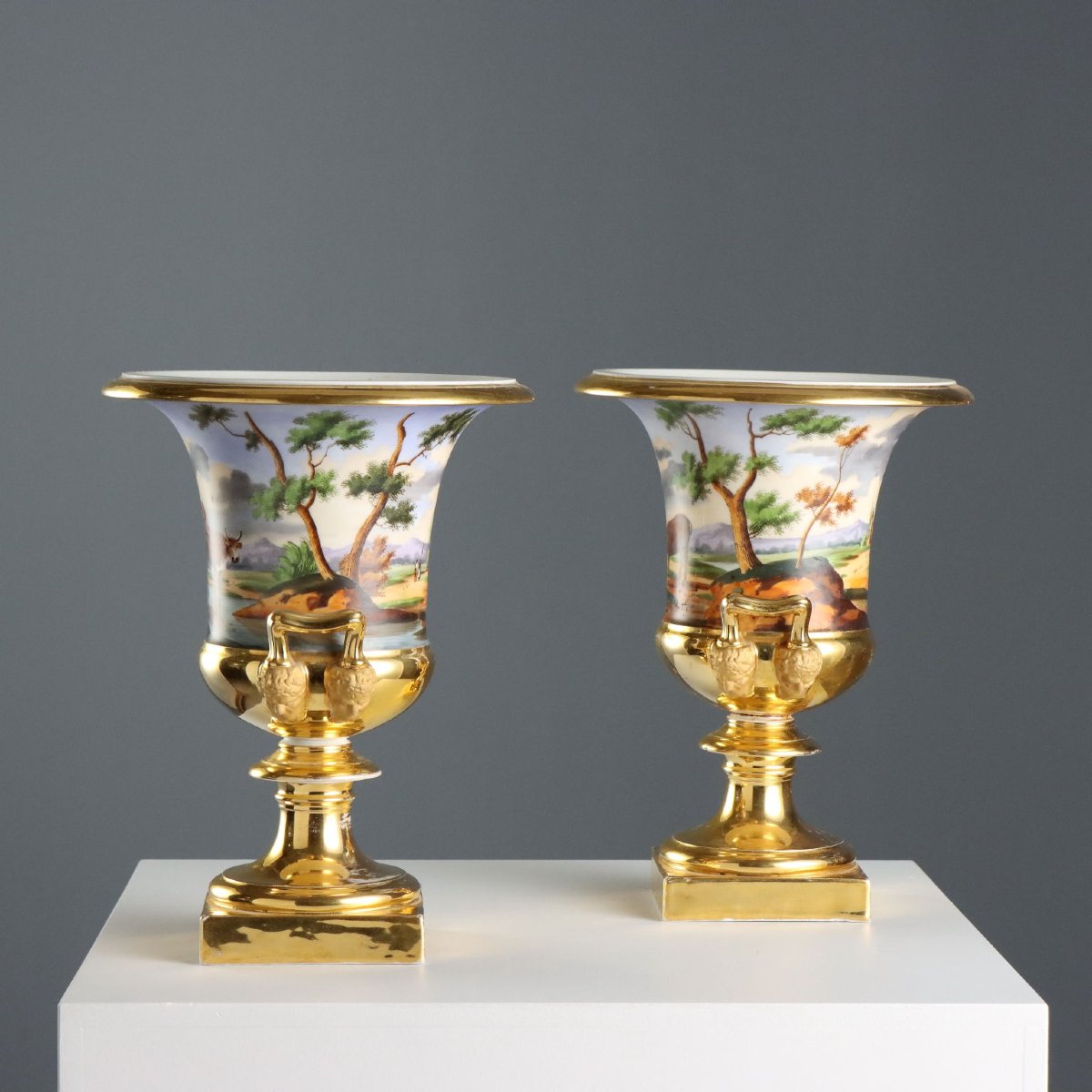 Vases Anciens Porcelaine Peinte Décorations France XIXe Siècle-photo-3