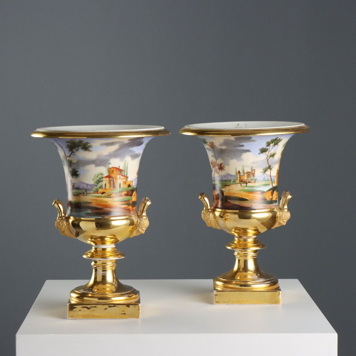 Vases Anciens Porcelaine Peinte Décorations France XIXe Siècle
