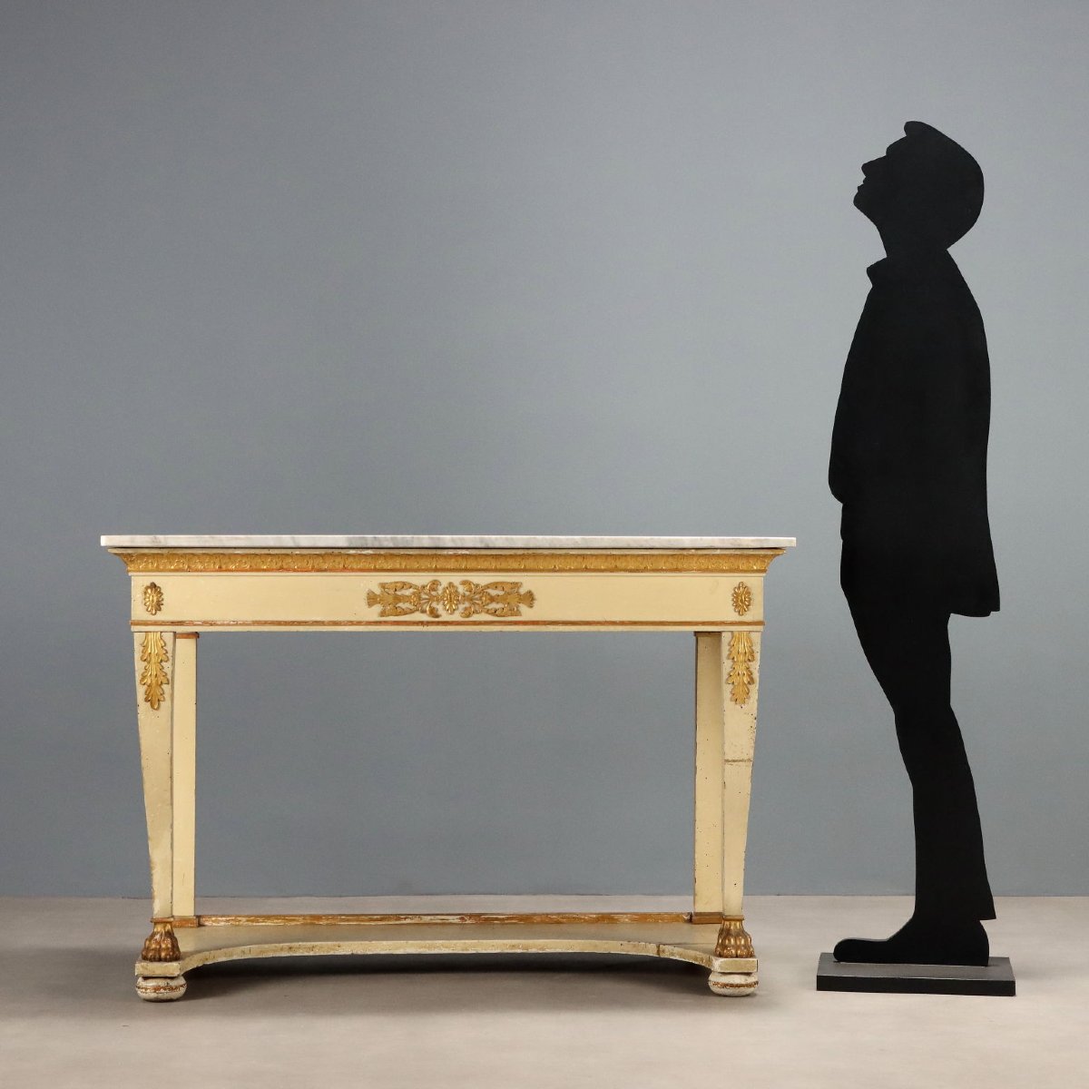 Restored Console Table In Lacquered And Gilded Walnut, Italy, Second Quarter Of The 19th Century-photo-2