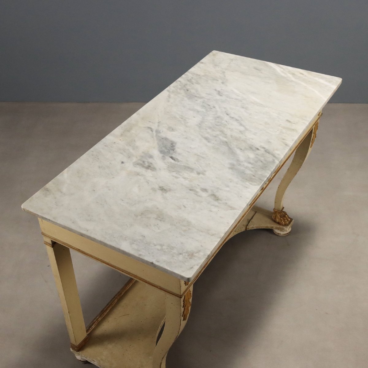 Restored Console Table In Lacquered And Gilded Walnut, Italy, Second Quarter Of The 19th Century-photo-4
