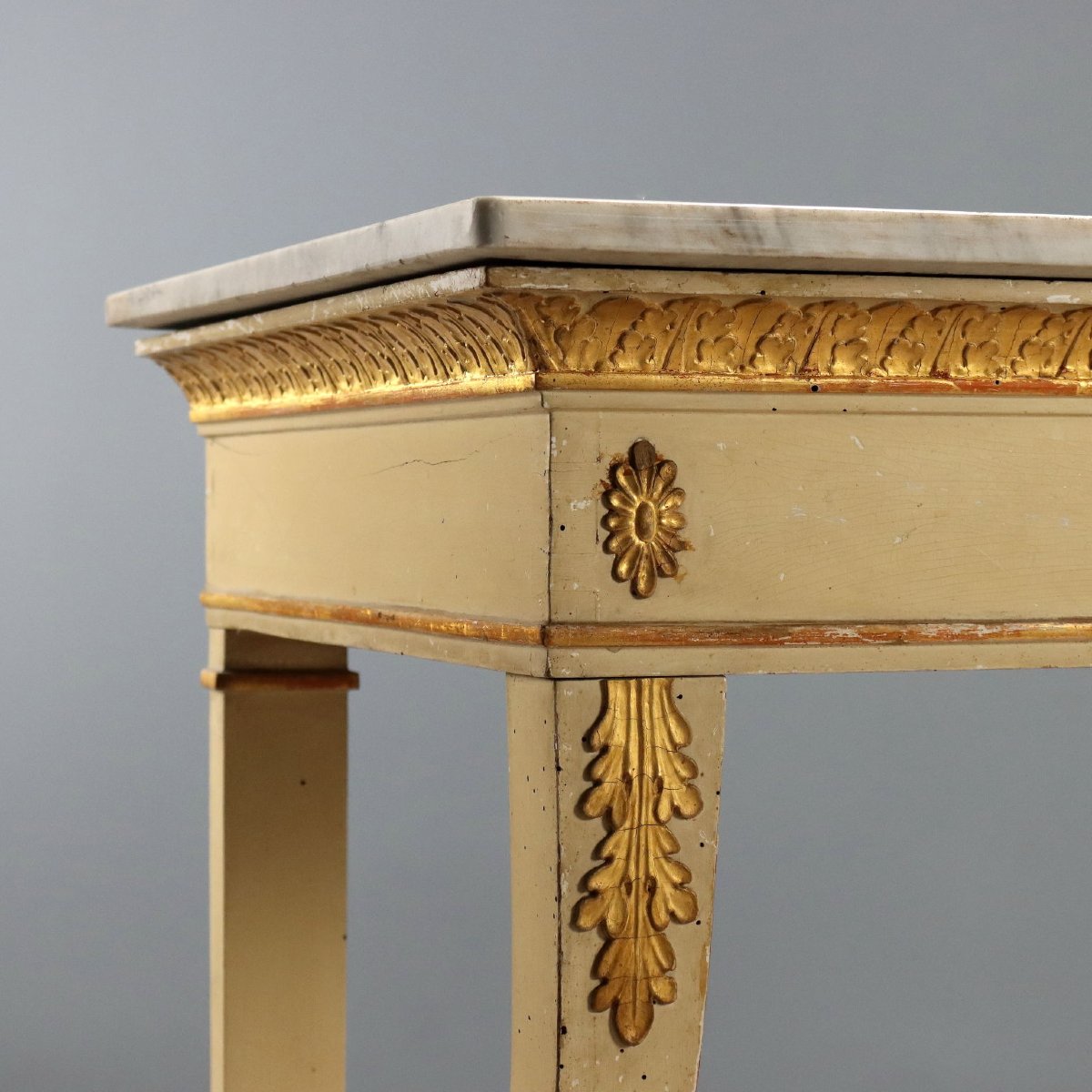 Restored Console Table In Lacquered And Gilded Walnut, Italy, Second Quarter Of The 19th Century-photo-5