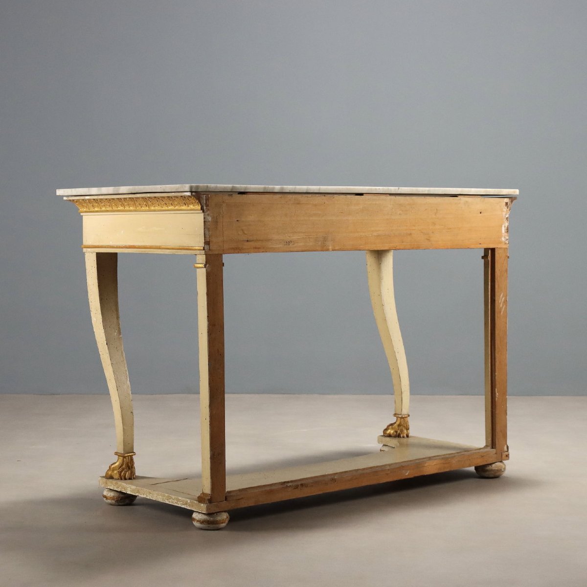 Restored Console Table In Lacquered And Gilded Walnut, Italy, Second Quarter Of The 19th Century-photo-6