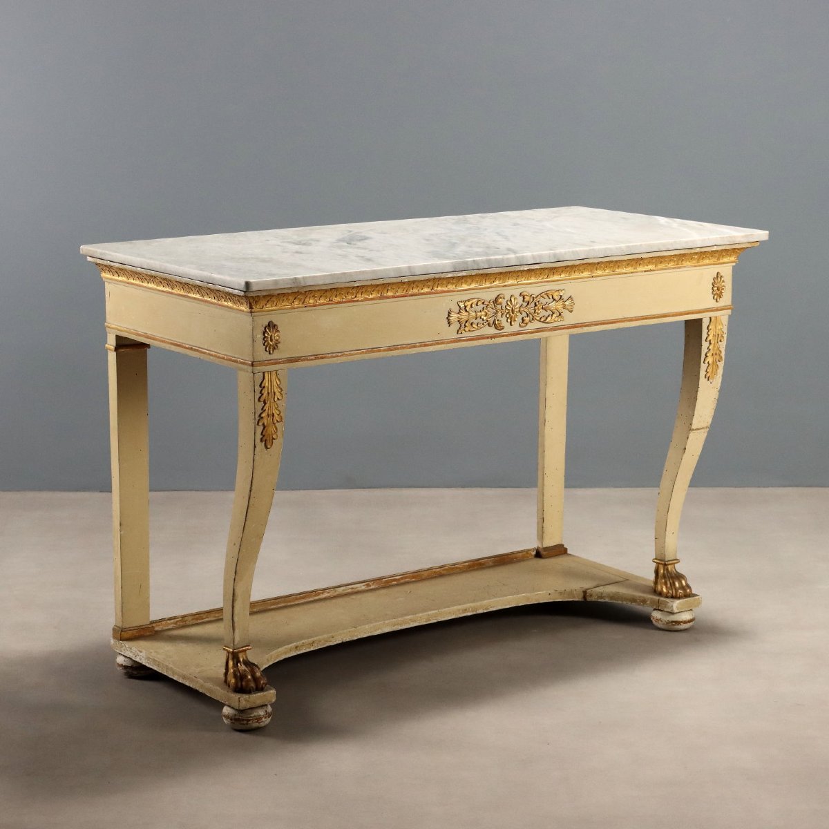 Restored Console Table In Lacquered And Gilded Walnut, Italy, Second Quarter Of The 19th Century