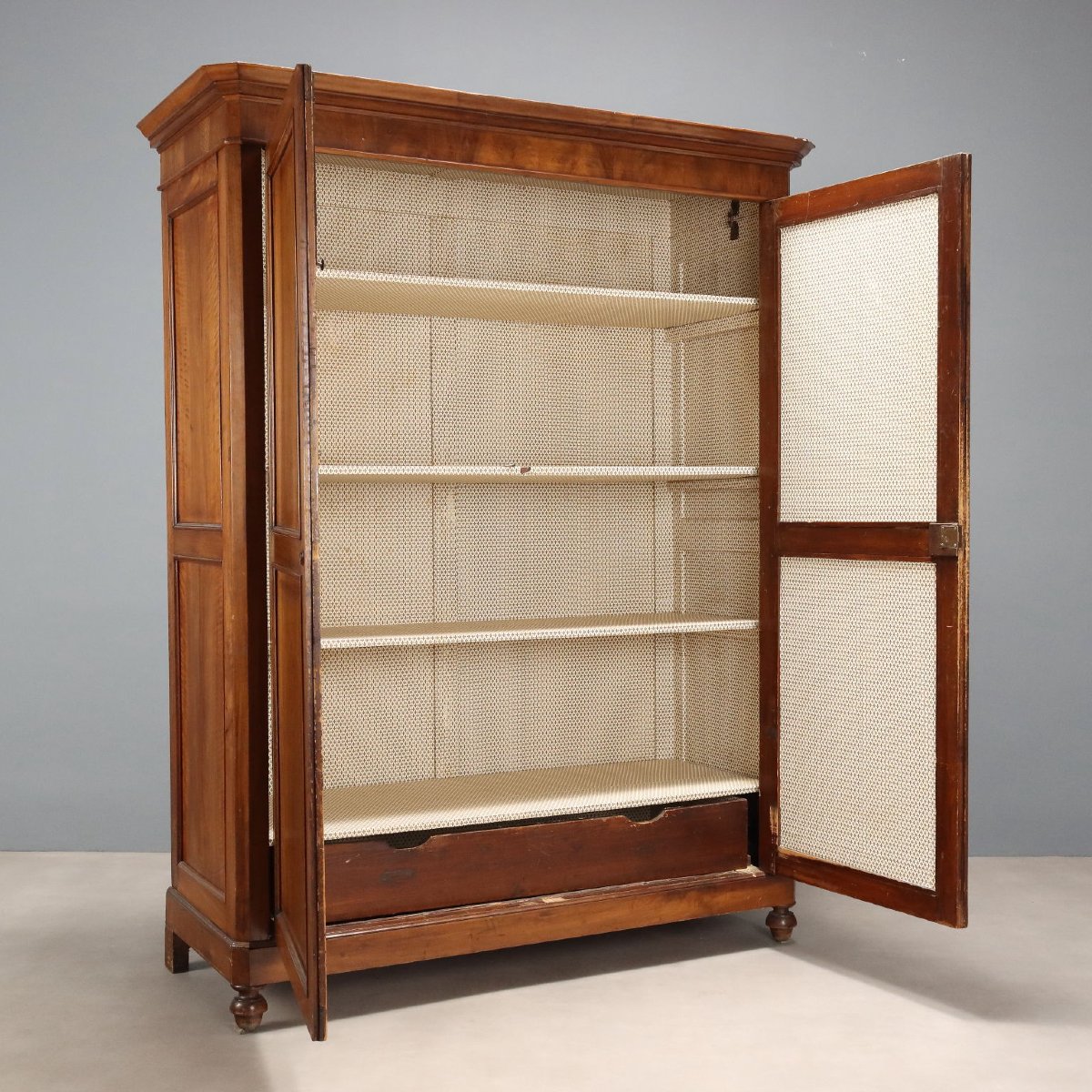 Armoire Ancienne Noyer 4 Étagères Tiroir Italie XIXe Siècle-photo-3