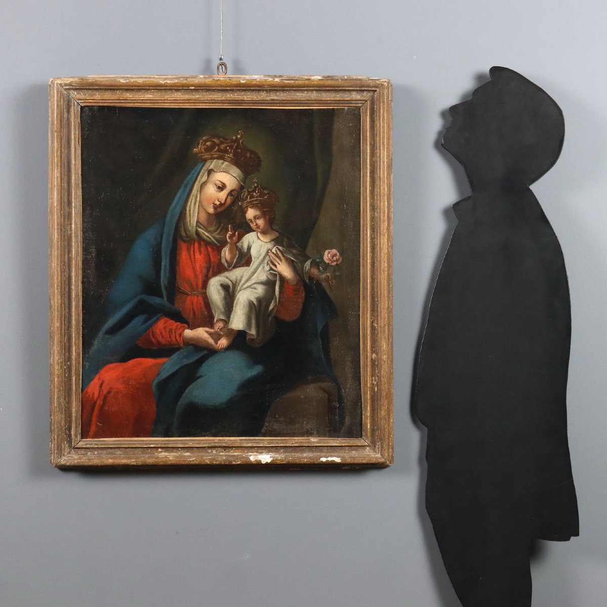 Tableau Ancien Vierge Marie avec Enfant Huile sur Toile XVIIe Siècle-photo-2
