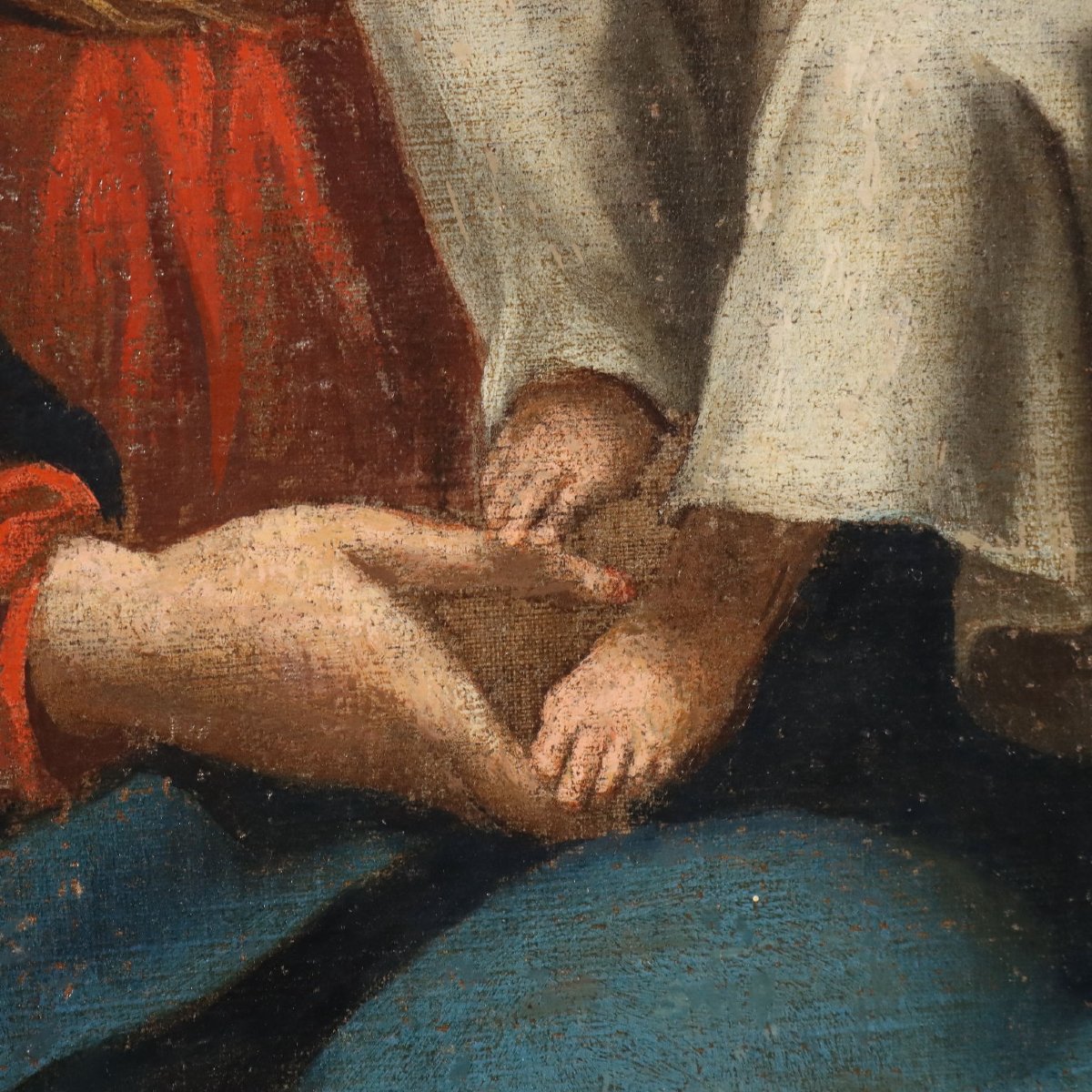Tableau Ancien Vierge Marie avec Enfant Huile sur Toile XVIIe Siècle-photo-2