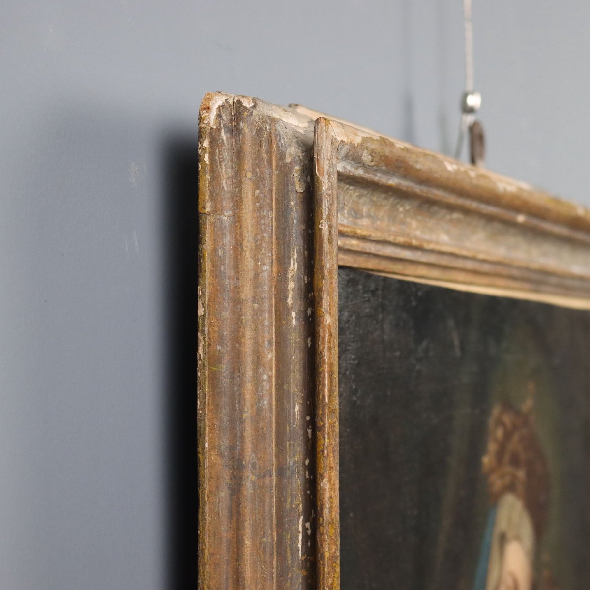 Tableau Ancien Vierge Marie avec Enfant Huile sur Toile XVIIe Siècle-photo-5