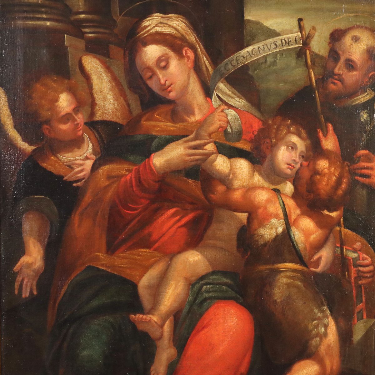 Tableau Ancien Vierge à l'Enfant Huile sur Toile XVIIe Siècle-photo-3