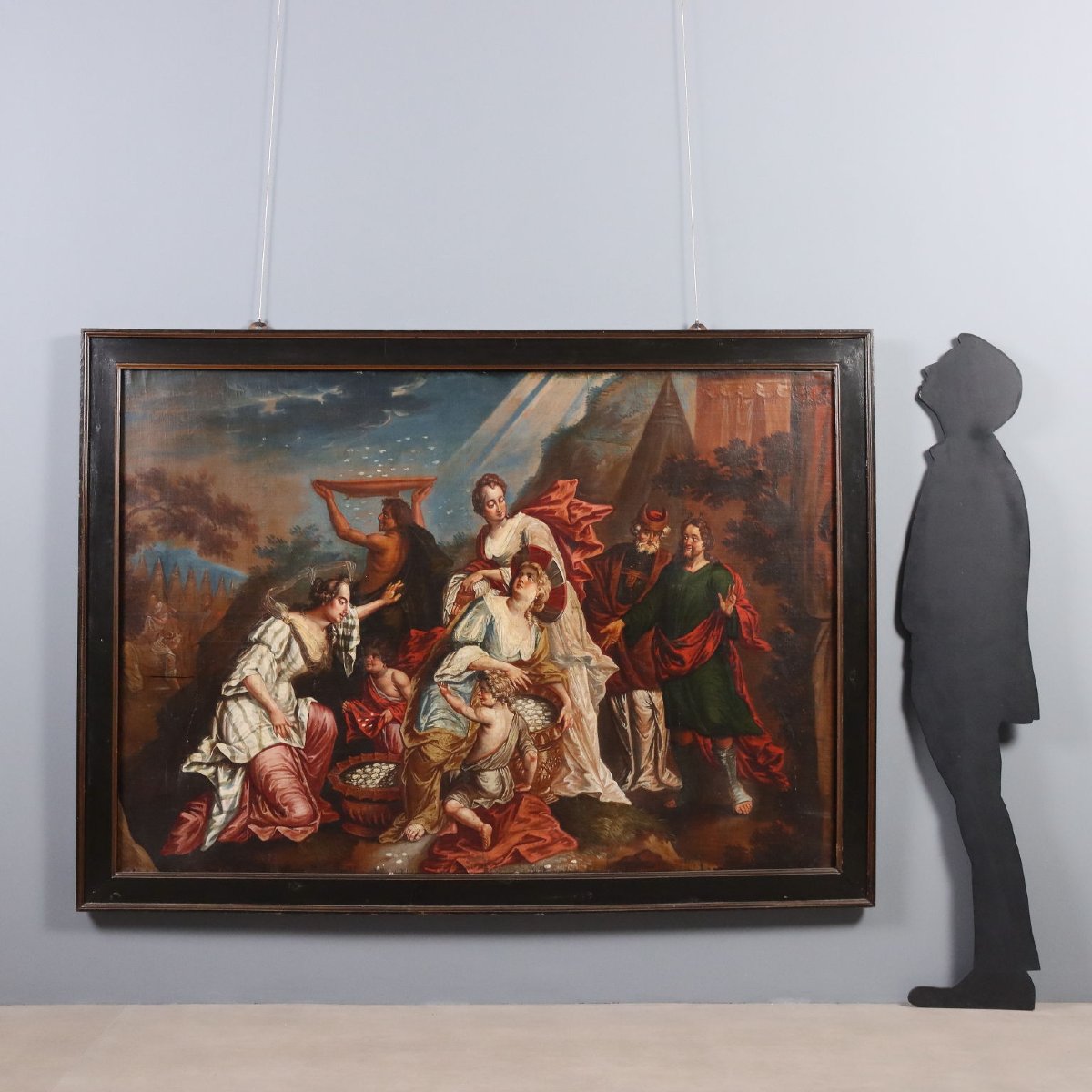 Tableau Ancien La Récolte de la Manne Huile sur Toile XVIIIe Siècle-photo-2