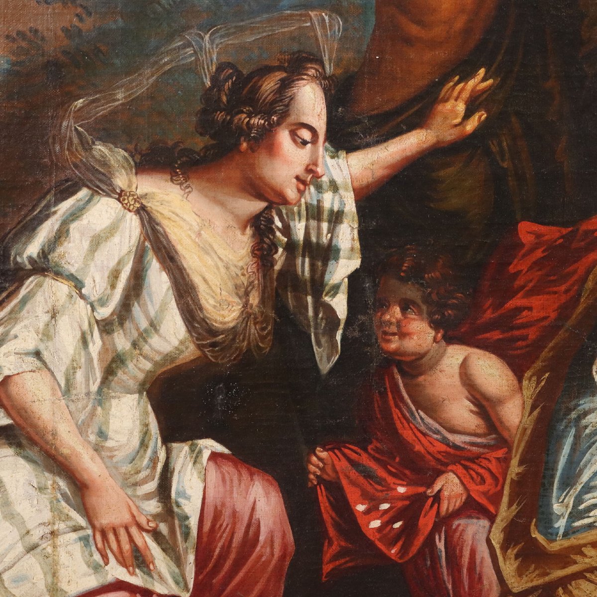 Tableau Ancien La Récolte de la Manne Huile sur Toile XVIIIe Siècle-photo-4