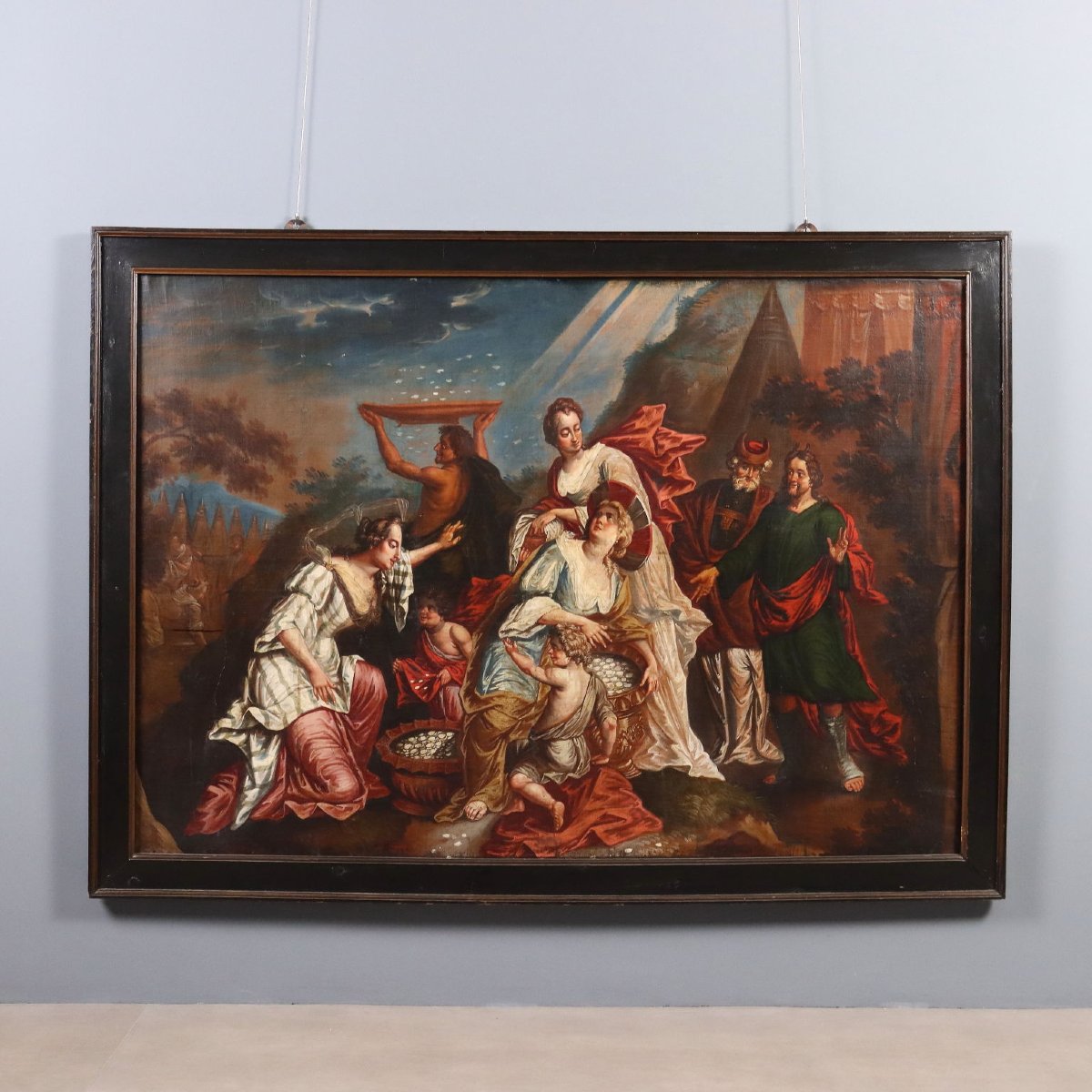 Tableau Ancien La Récolte de la Manne Huile sur Toile XVIIIe Siècle