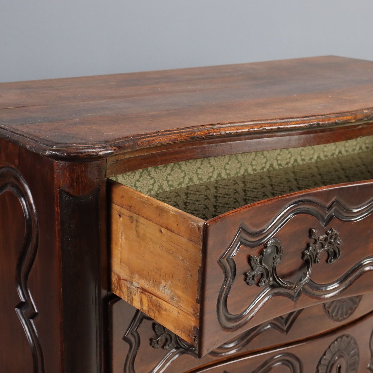 Commode Baroque Ancienne Noyer Gravé France XVIIIe Siècle-photo-5
