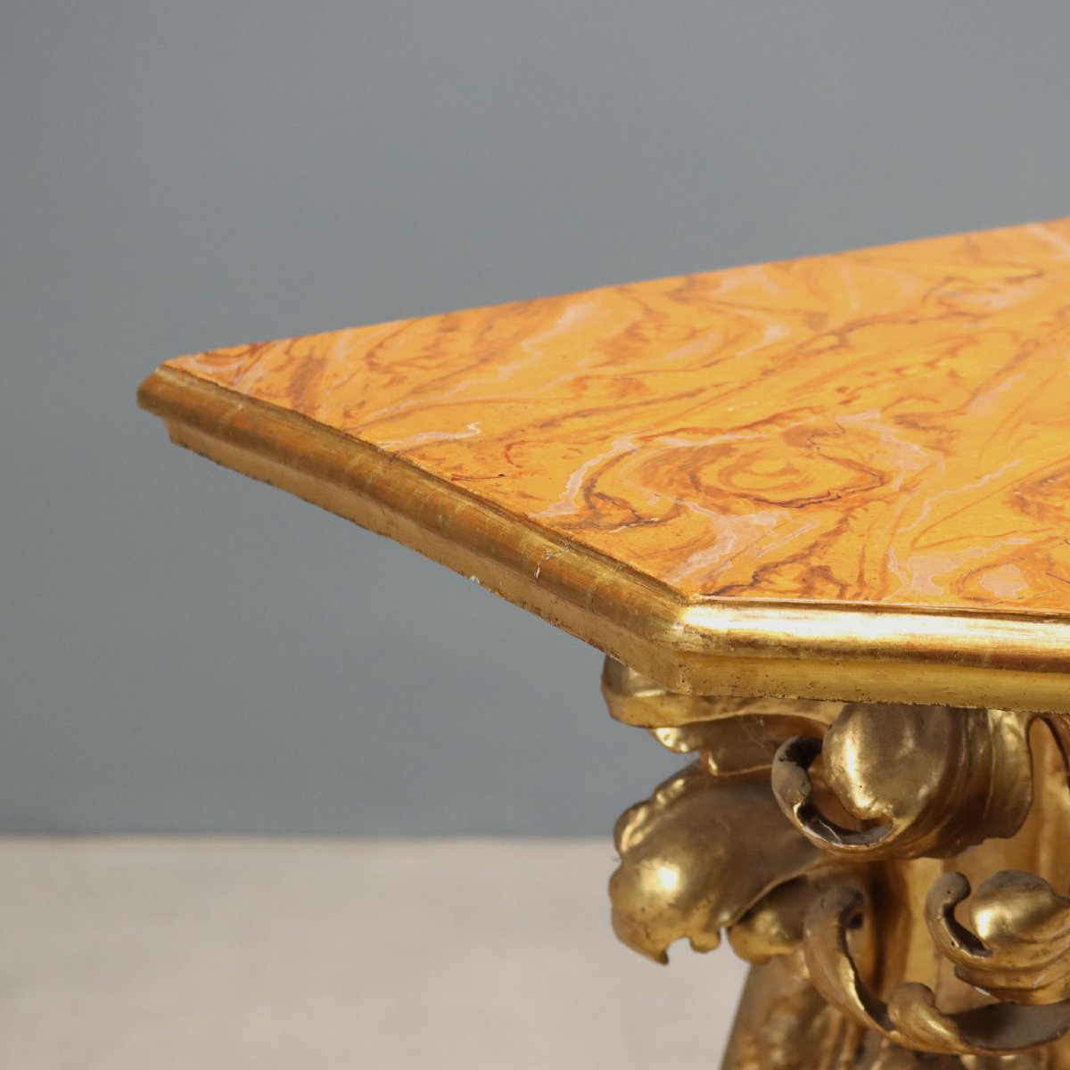 Baroque Console Table In Carved And Gilded Wood, Genoa, First Quarter Of The 18th Century-photo-4
