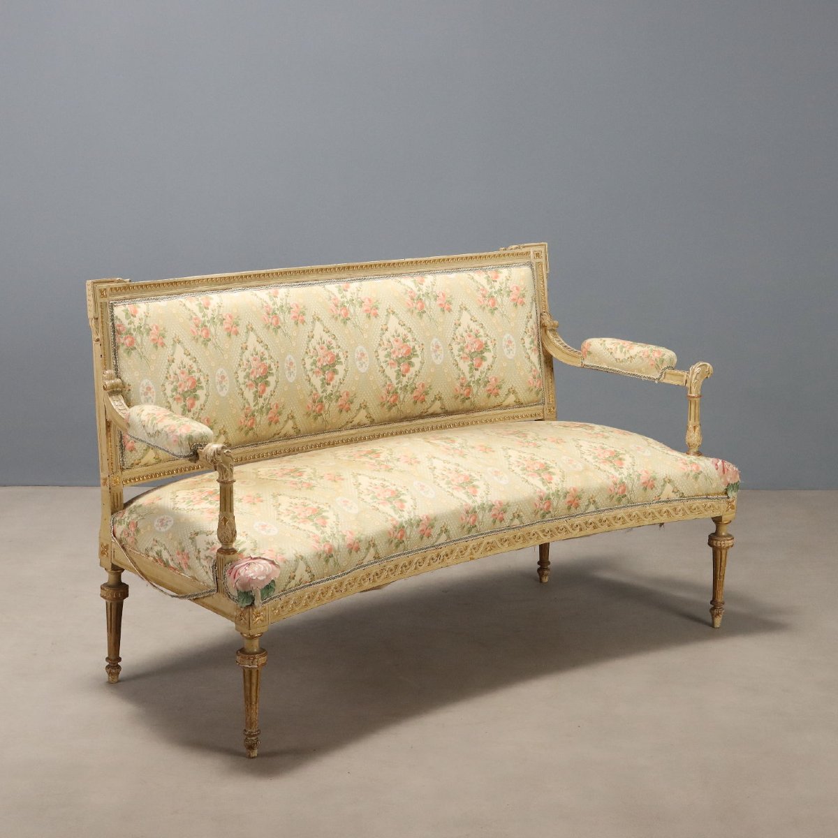 Canapé Ancien Style Néoclassique Bois Gravé XIXe Siècle