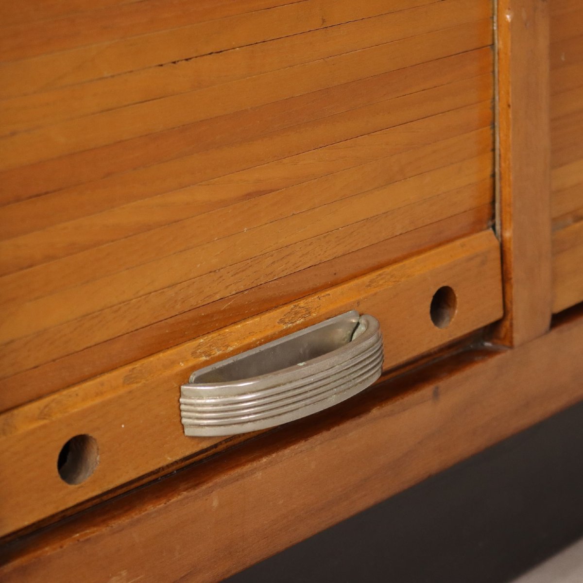 Vintage Rolling Shutter Cabinet Walnut Veneer Design 1950s-photo-2