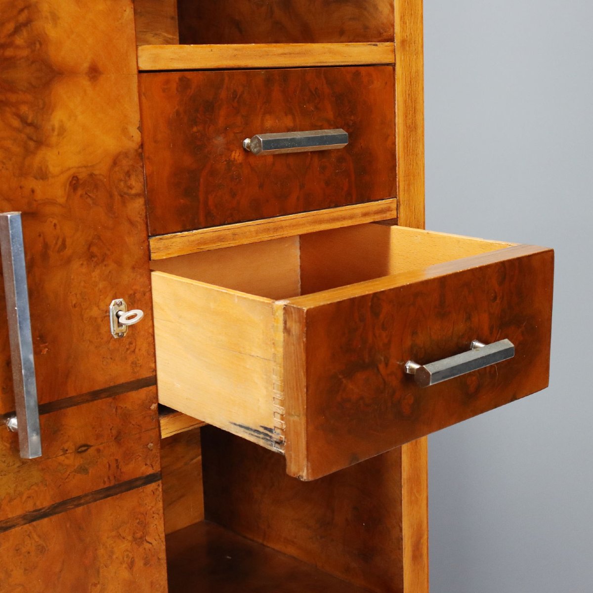 Vintage Wardrobe Burl Aluminium Design Italy 1930s-photo-1
