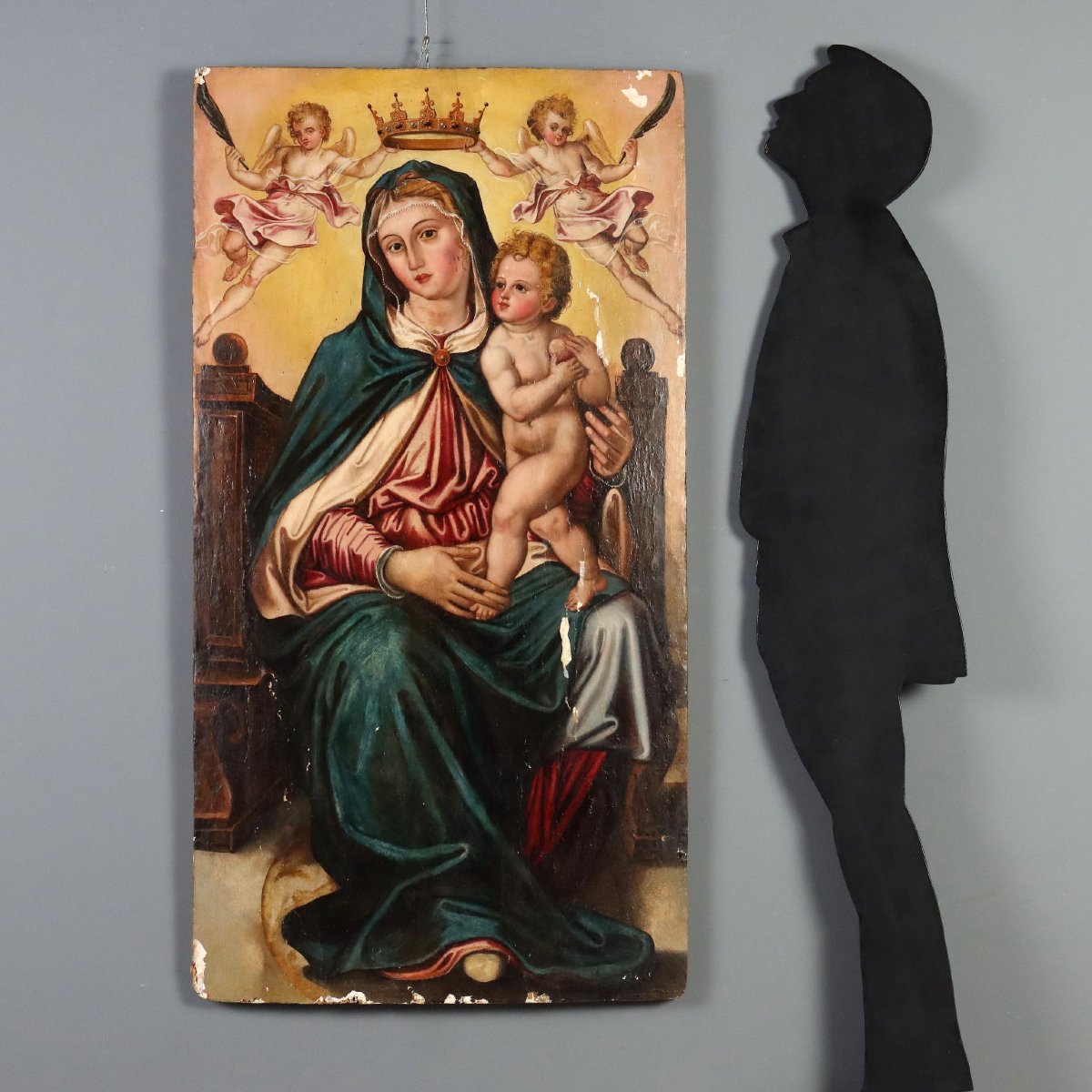 Tableau Ancien Vièrge Marie Huile sur Panneu XVIIe Siècle-photo-2