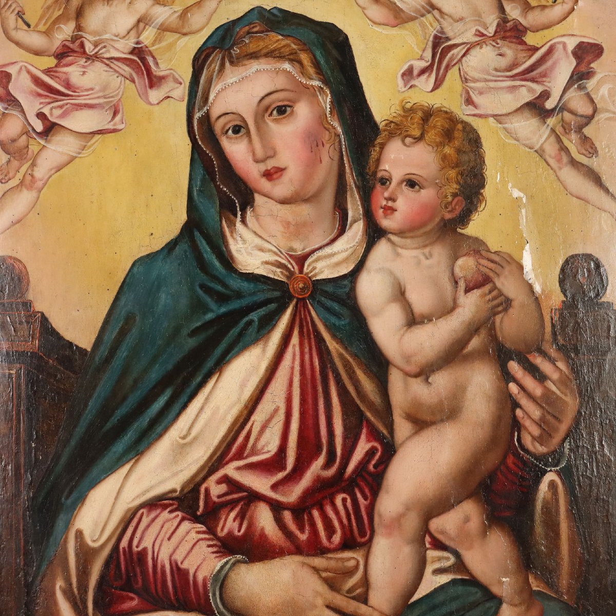 Tableau Ancien Vièrge Marie Huile sur Panneu XVIIe Siècle-photo-3