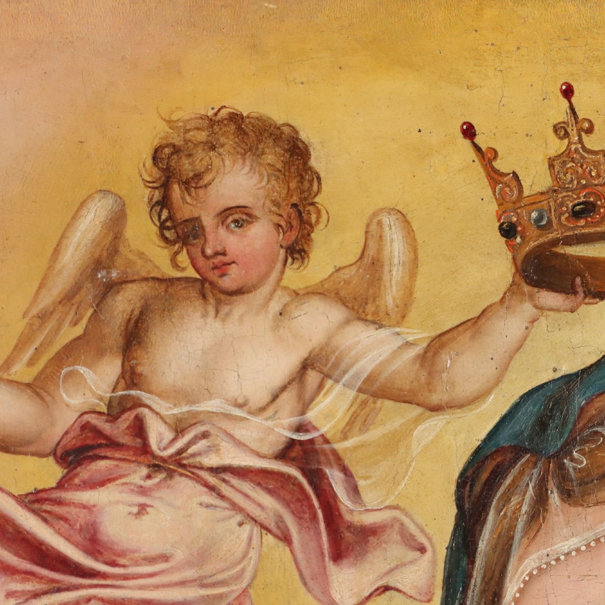 Tableau Ancien Vièrge Marie Huile sur Panneu XVIIe Siècle-photo-4
