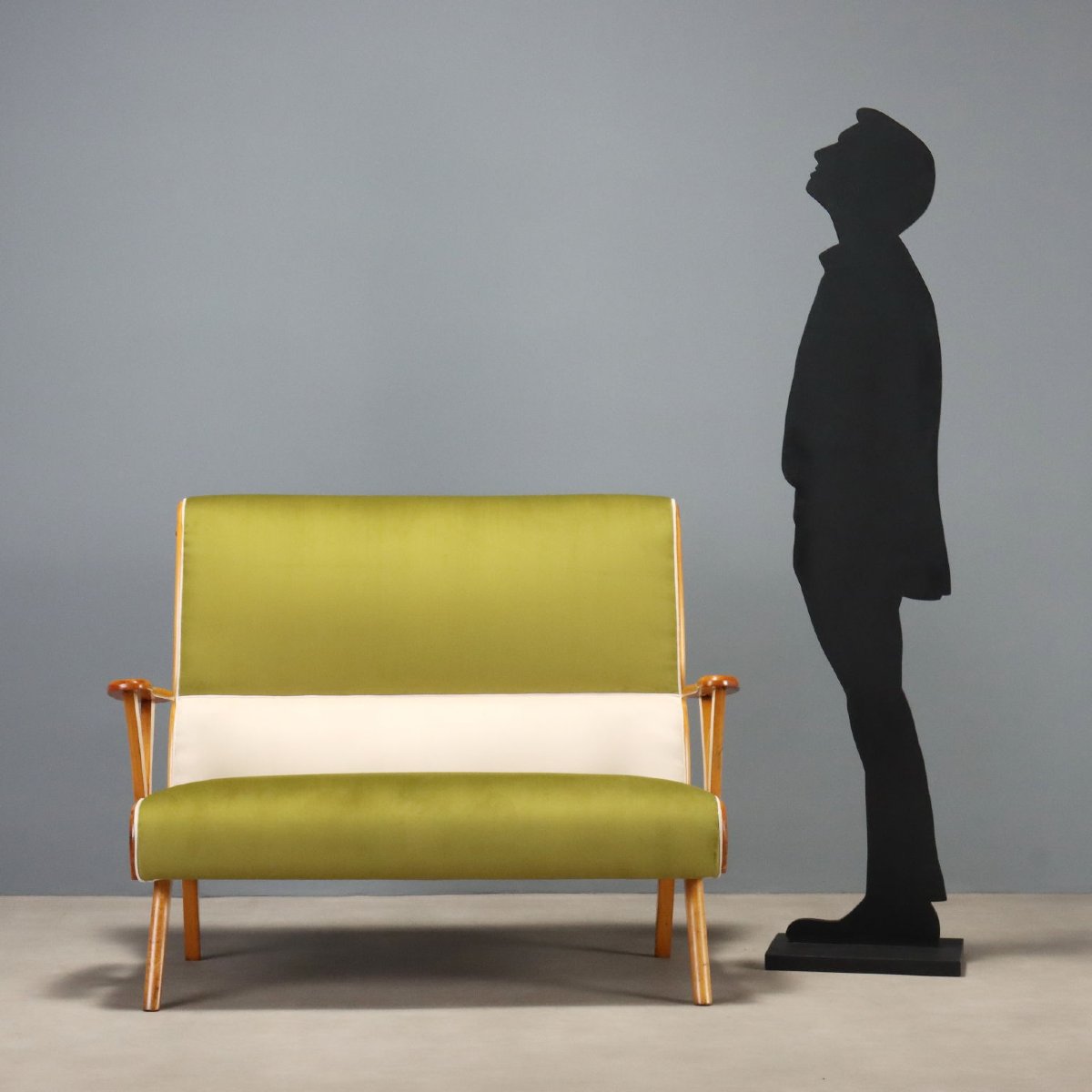 Canapé Vintage Velours Coloré Hêtre Design Italie Années 1950-photo-2