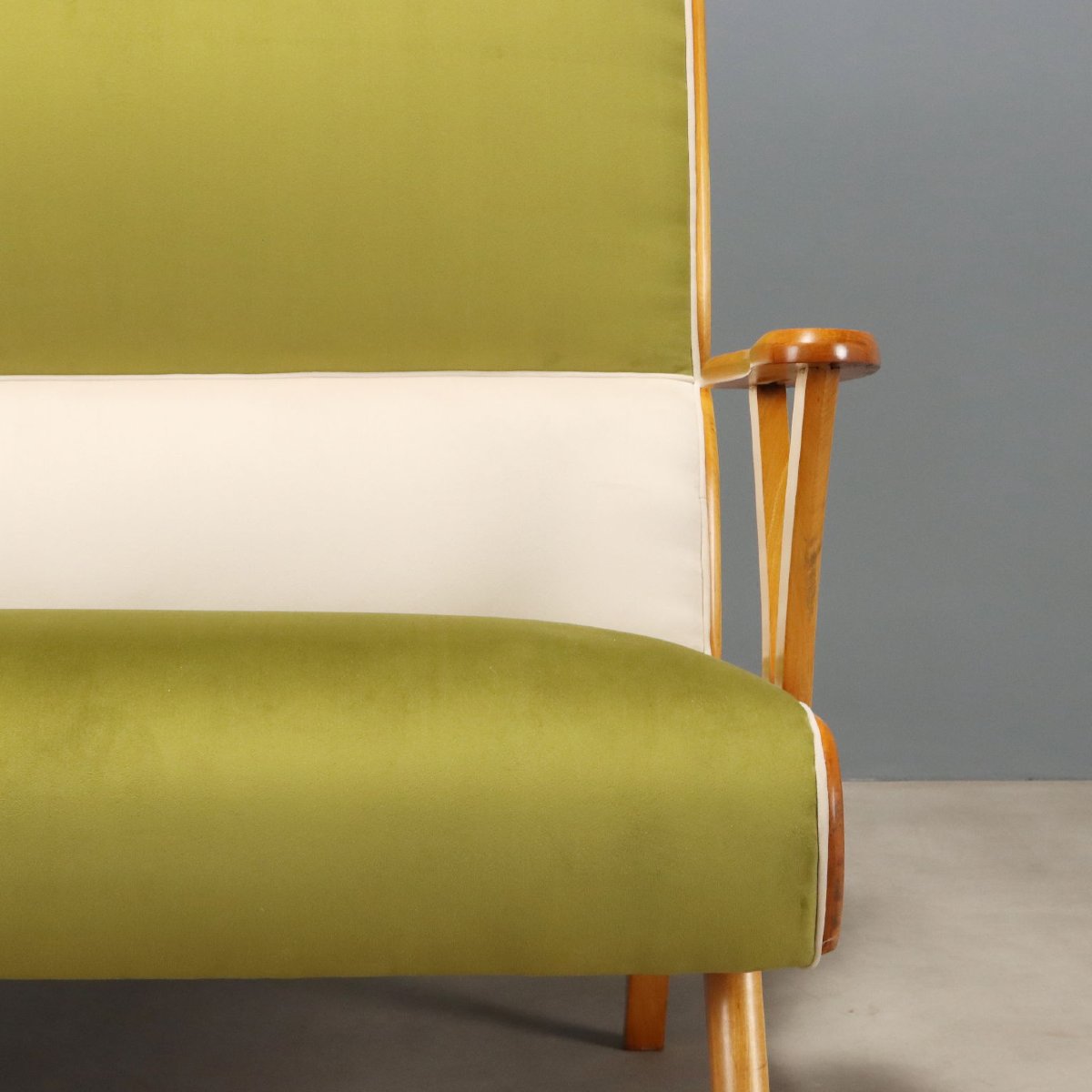 Canapé Vintage Velours Coloré Hêtre Design Italie Années 1950-photo-2