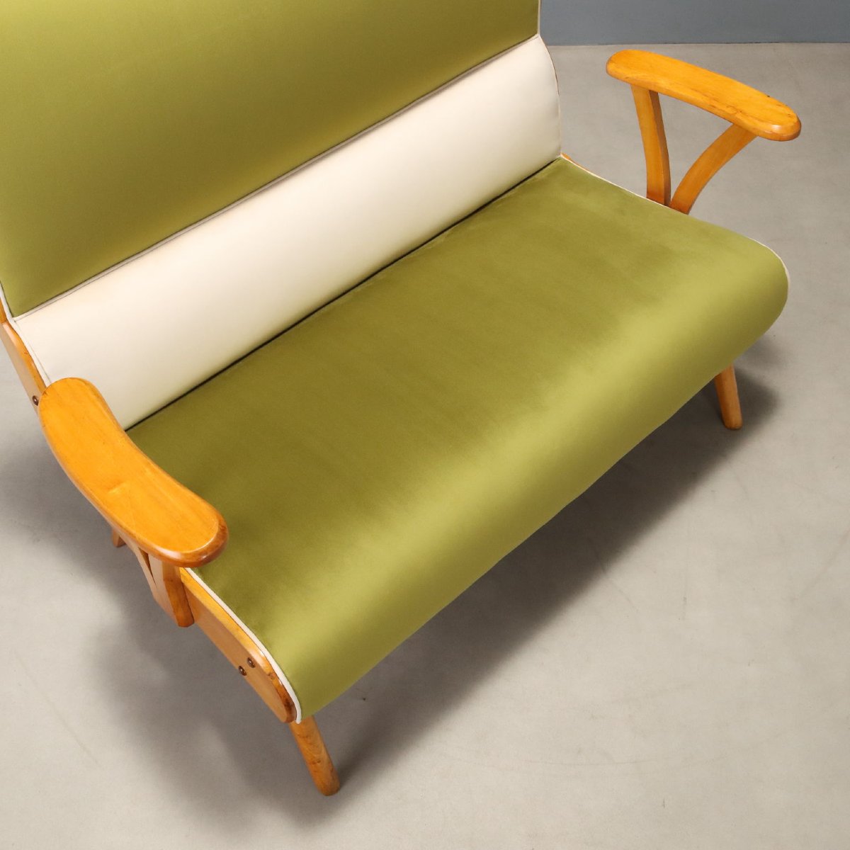 Canapé Vintage Velours Coloré Hêtre Design Italie Années 1950-photo-5