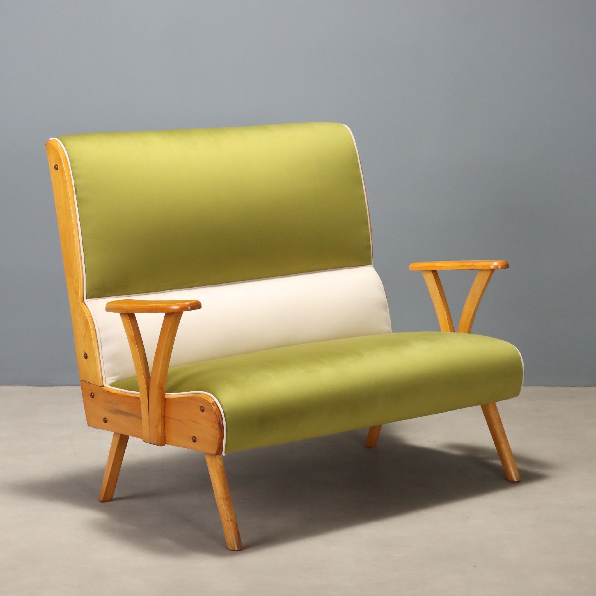 Canapé Vintage Velours Coloré Hêtre Design Italie Années 1950