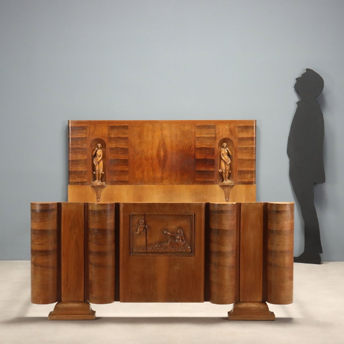 Italian Art Deco Bed In Walnut And Walnut Burl-photo-2