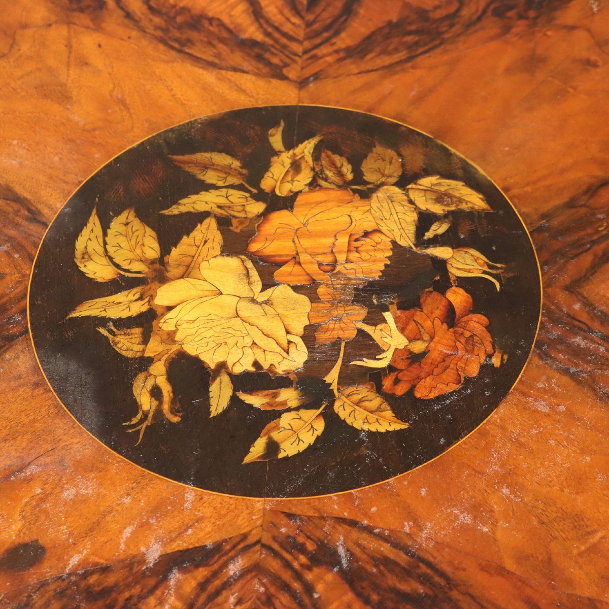 Table en noyer à marqueterie florale - Hollande du XIXe siècle-photo-4
