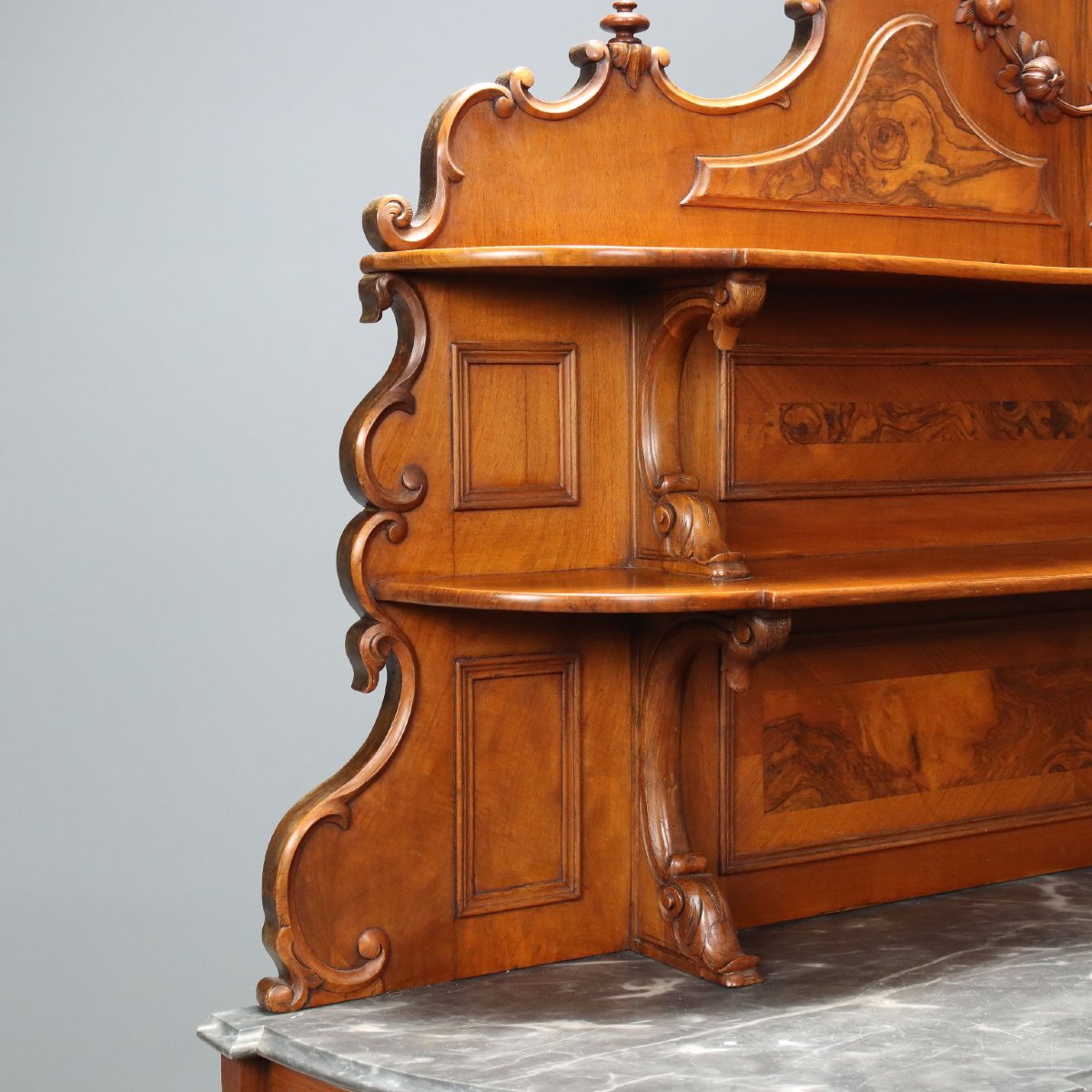 Umbertine Sideboard In Walnut And Walnut Burl, Italy, Early 20th Century-photo-1