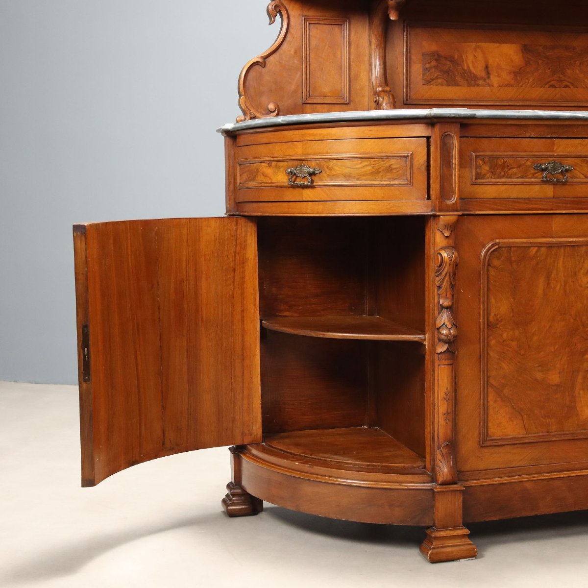 Umbertine Sideboard In Walnut And Walnut Burl, Italy, Early 20th Century-photo-3
