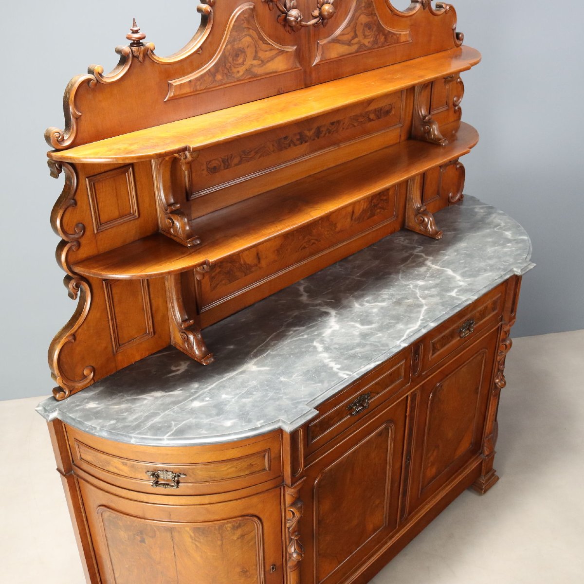 Umbertine Sideboard In Walnut And Walnut Burl, Italy, Early 20th Century-photo-6