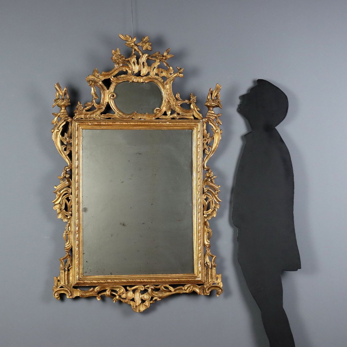 Miroir Ancien Bois Gravé Doré Italie XIXe Siècle-photo-2