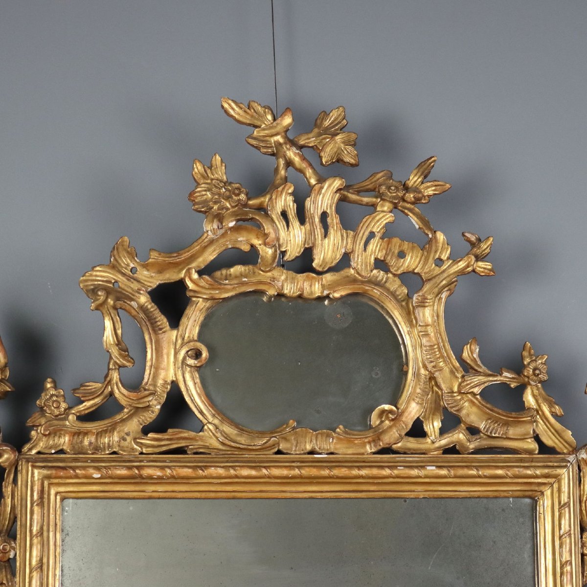 Miroir Ancien Bois Gravé Doré Italie XIXe Siècle-photo-3
