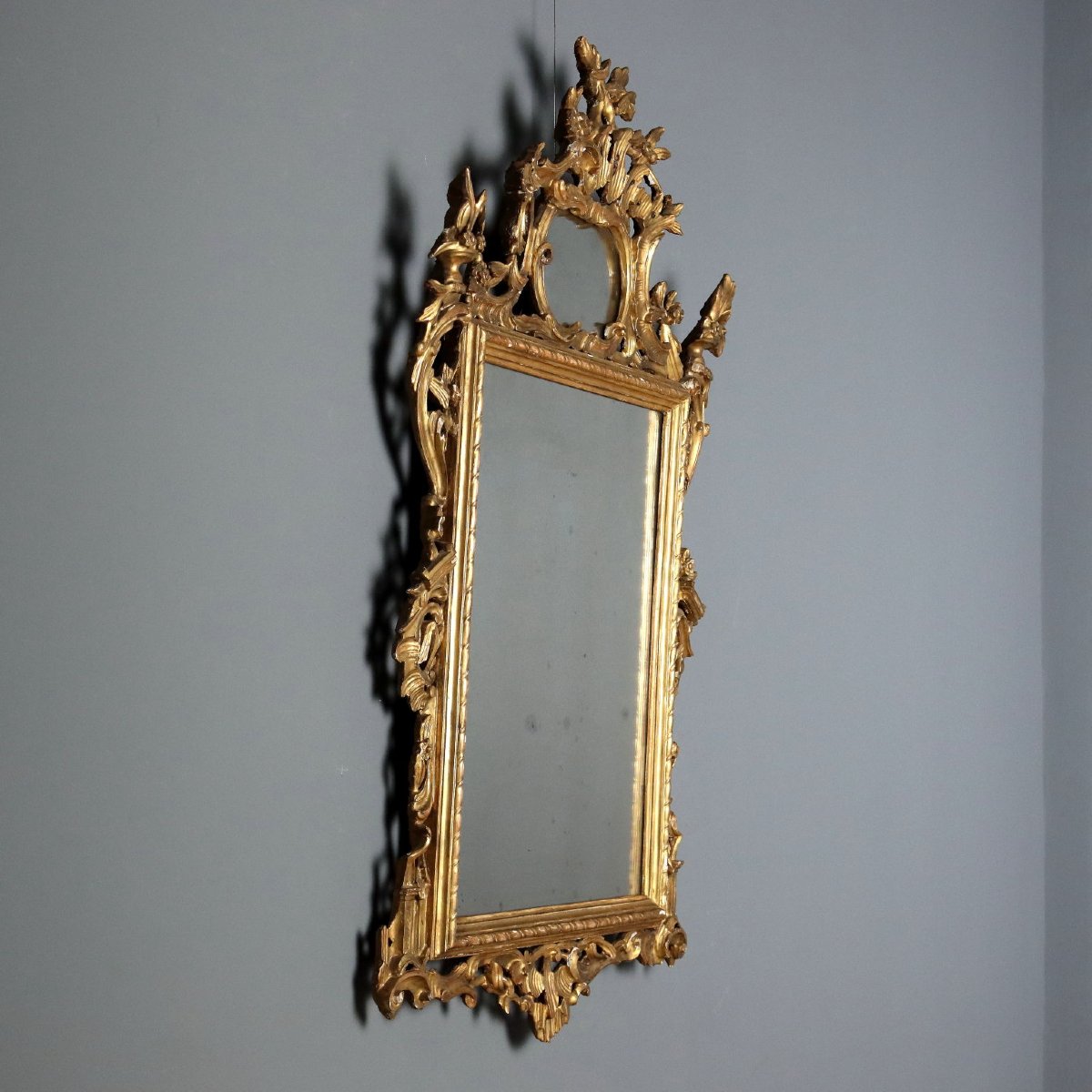 Miroir Ancien Bois Gravé Doré Italie XIXe Siècle-photo-4