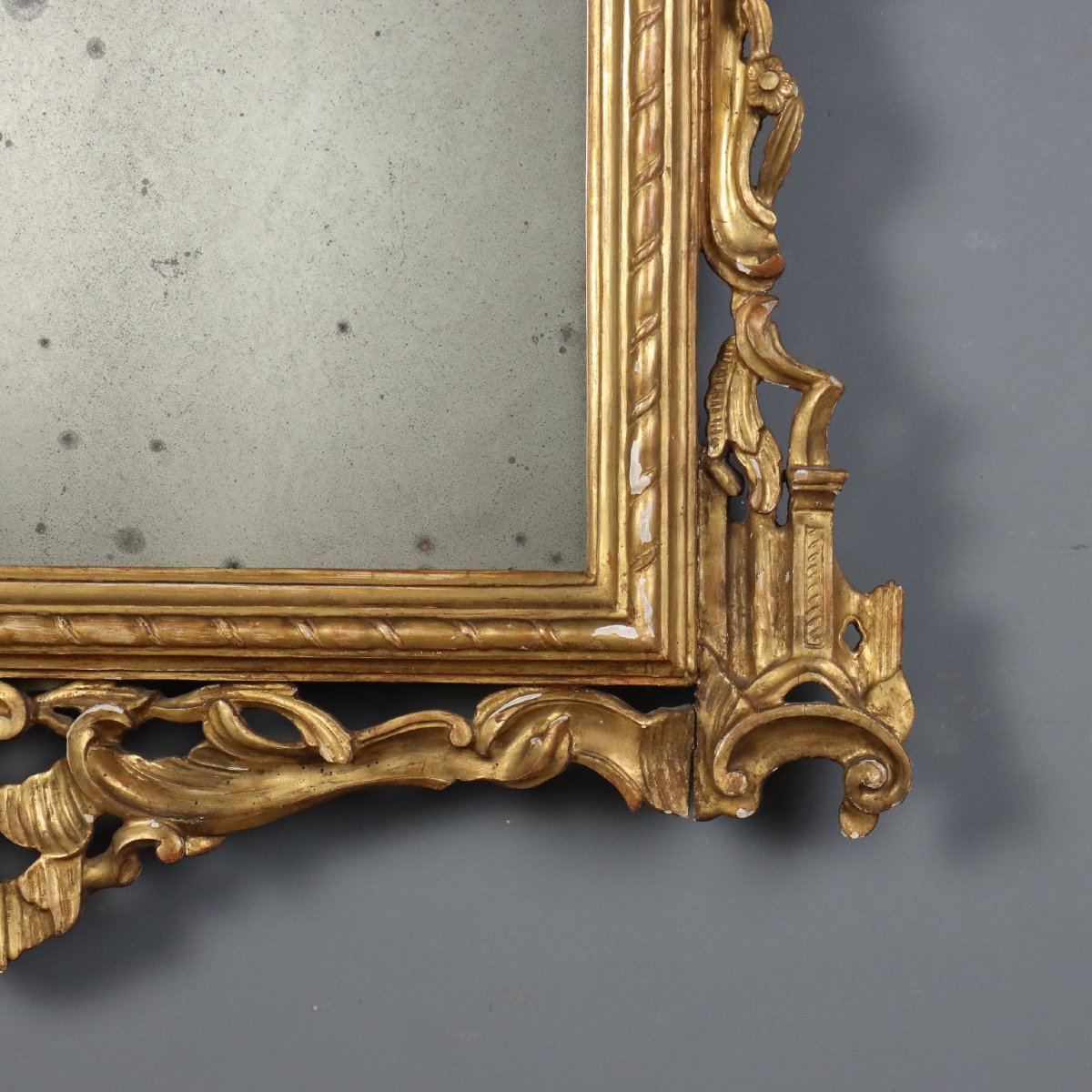 Miroir Ancien Bois Gravé Doré Italie XIXe Siècle-photo-1