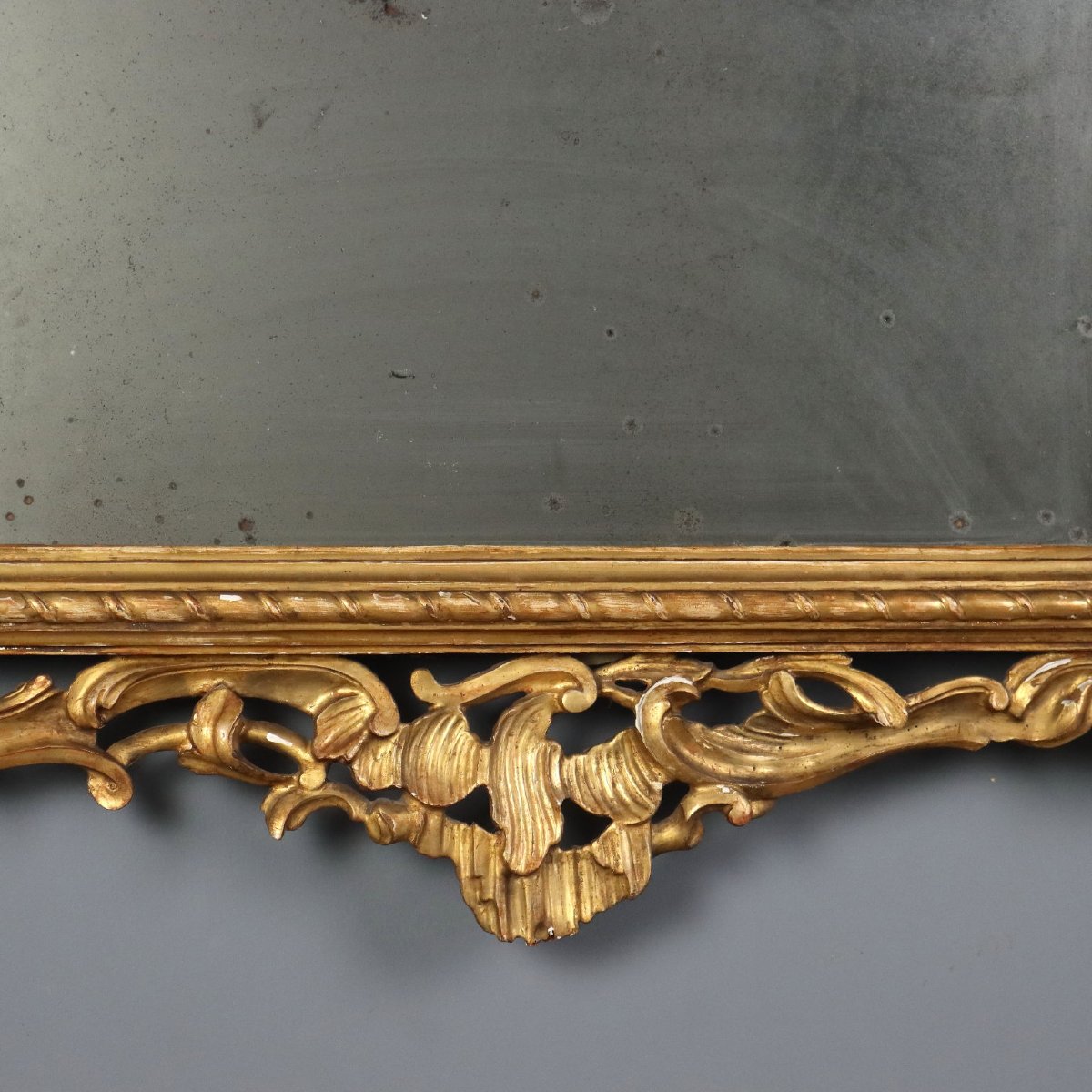 Miroir Ancien Bois Gravé Doré Italie XIXe Siècle-photo-2