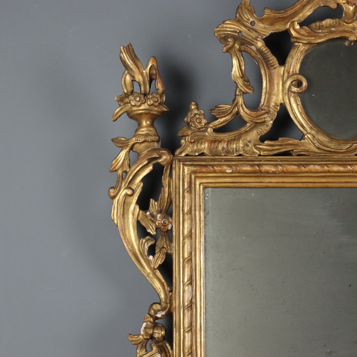 Miroir Ancien Bois Gravé Doré Italie XIXe Siècle-photo-3