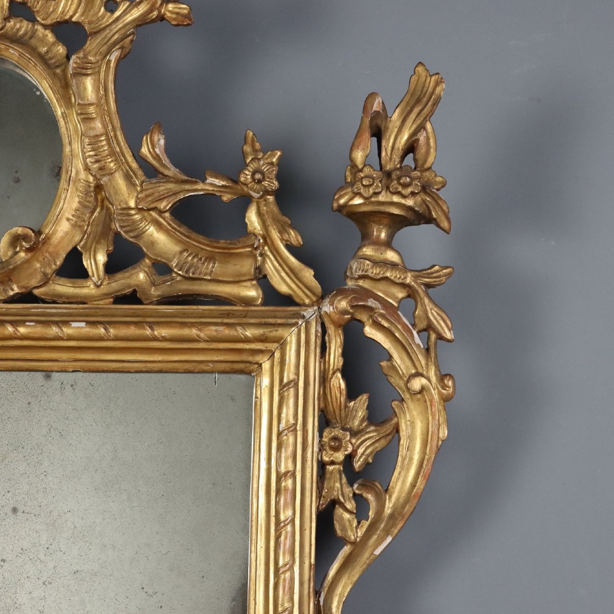 Miroir Ancien Bois Gravé Doré Italie XIXe Siècle-photo-4
