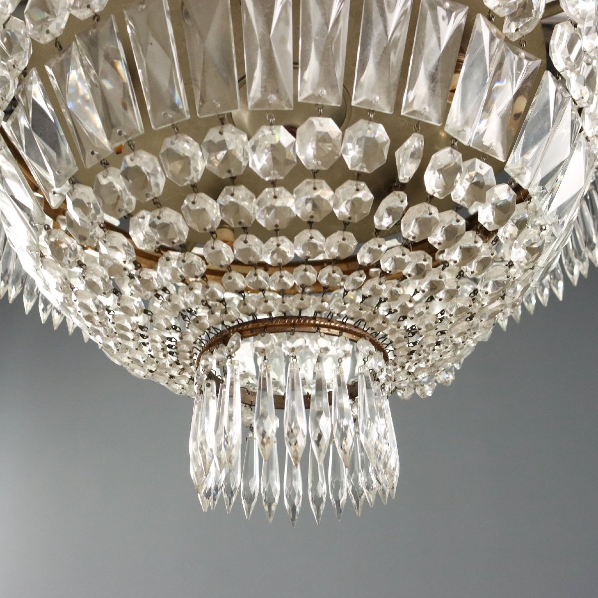 Lustre Ancien Style Empire Verre Métal 5 Lampes XXe Siècle-photo-2