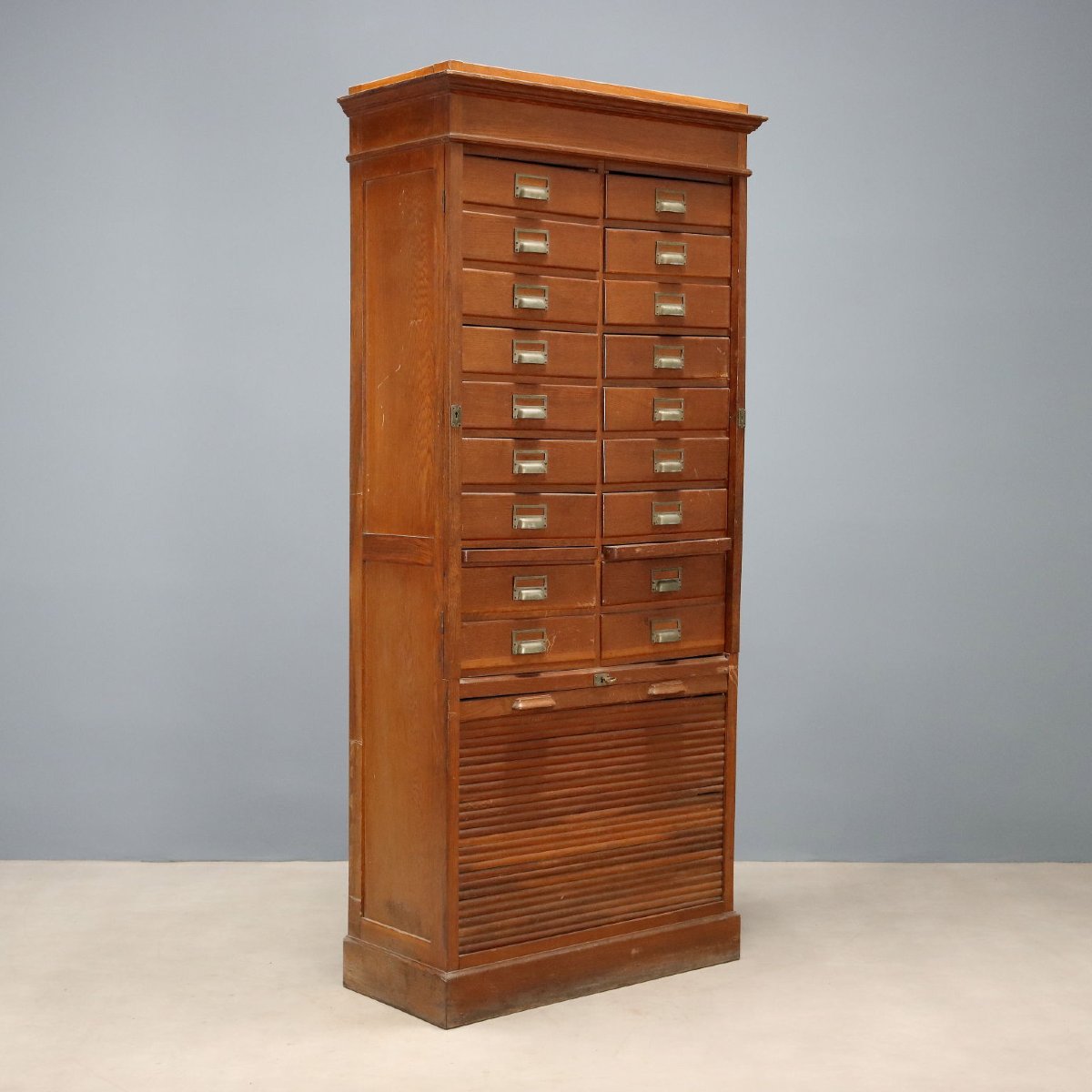 Classeur Art Nouveau Ancien Chêne 18 Tiroirs Italie XIXe Siècle