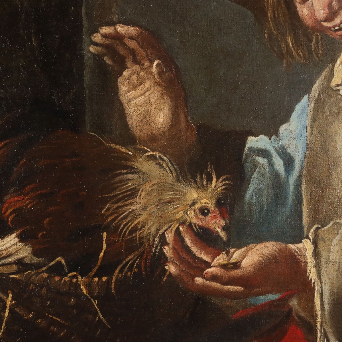 Tableau Ancien Garçon avec des Poulets École de Giacomo Francesco Cipper XVIIIe Siècle -photo-1