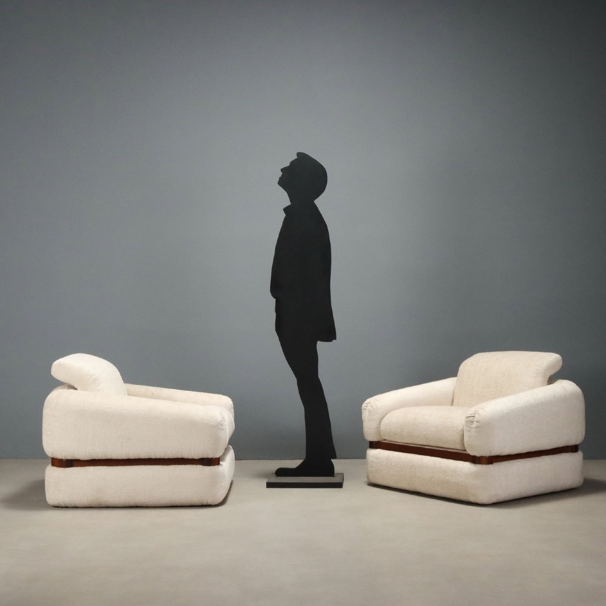 Fauteuils Vintage Tissu Bois Teinté Design Italie Années 70-photo-2