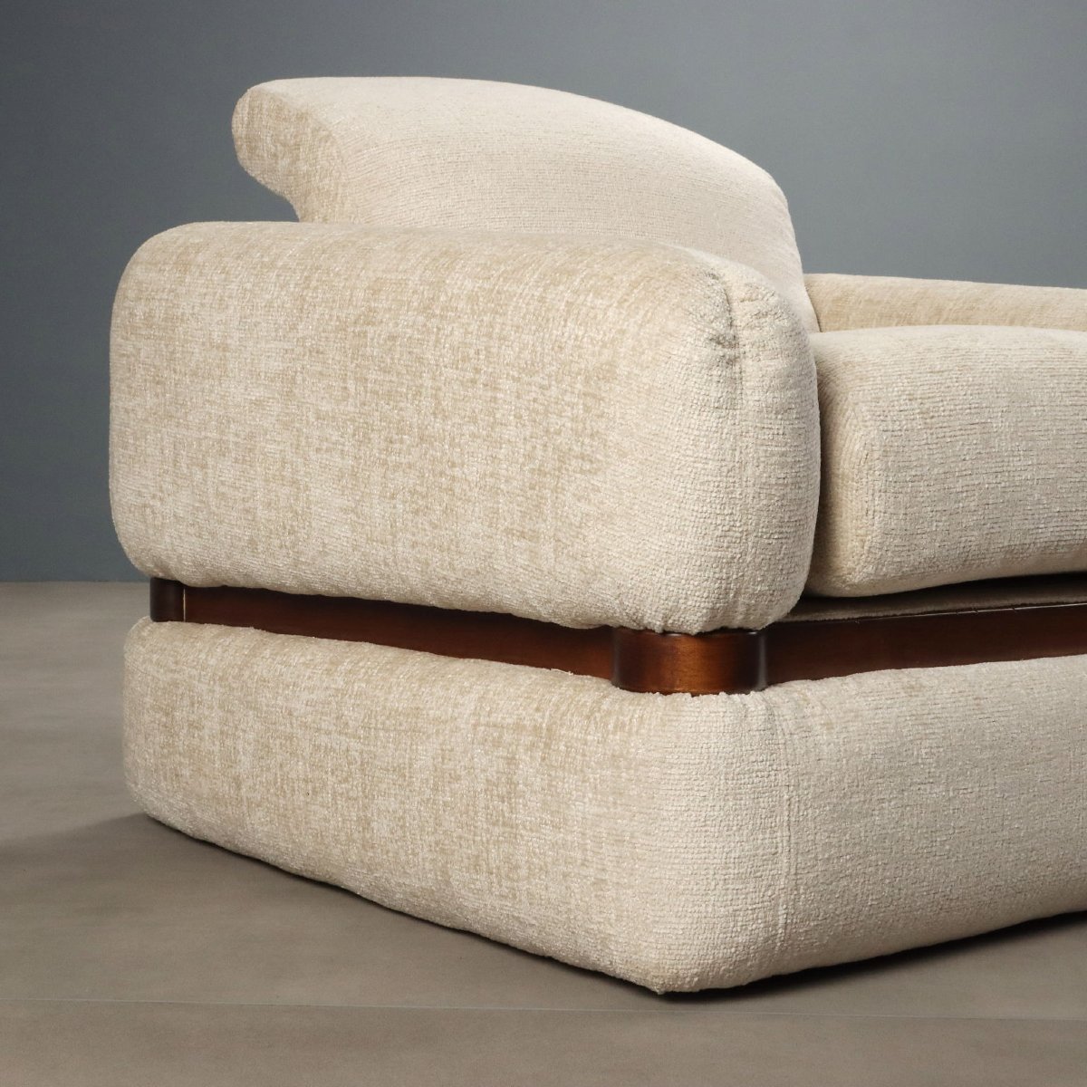 Fauteuils Vintage Tissu Bois Teinté Design Italie Années 70-photo-1