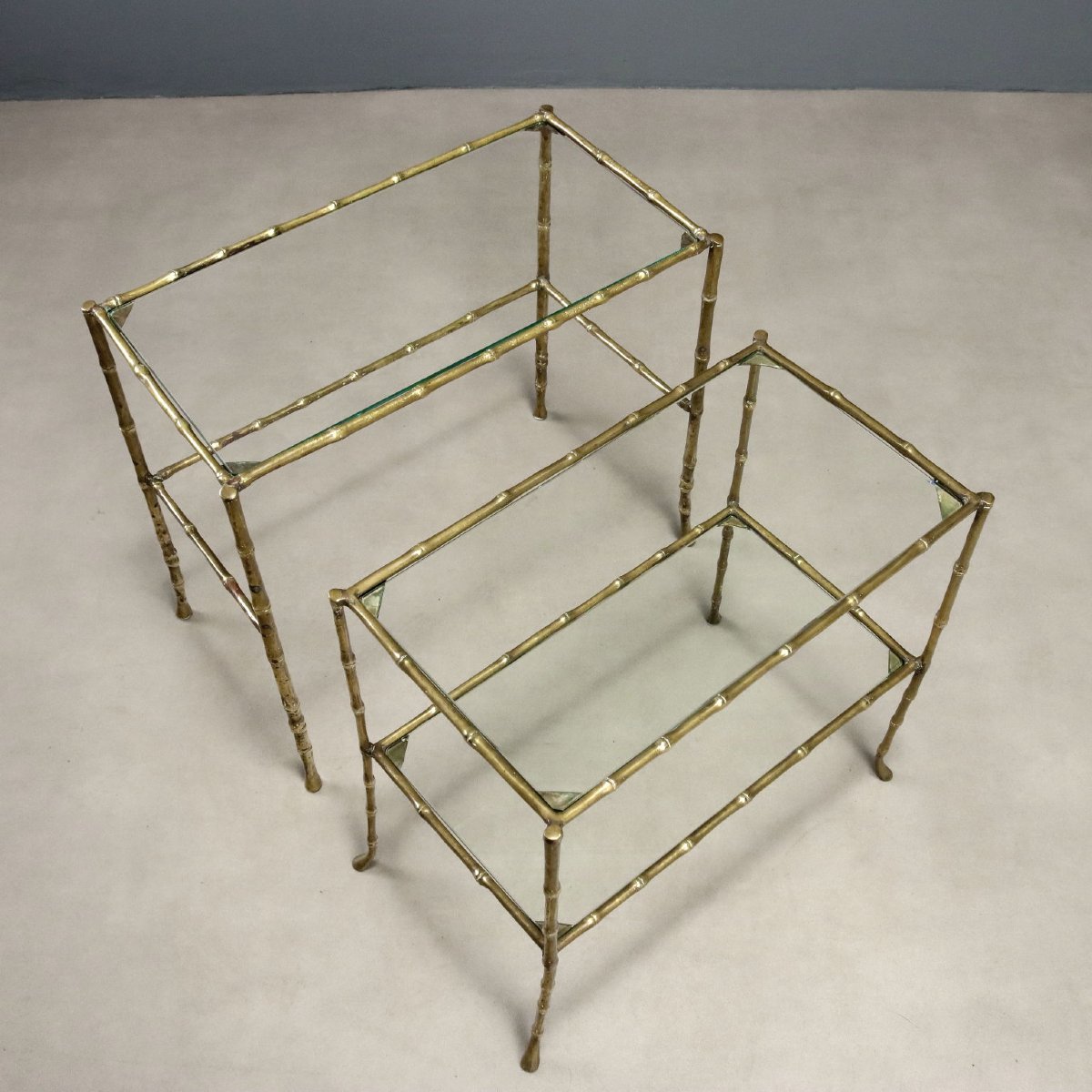 Tables Basses Vintage Laiton Effet Bambou Design Années 60-photo-3