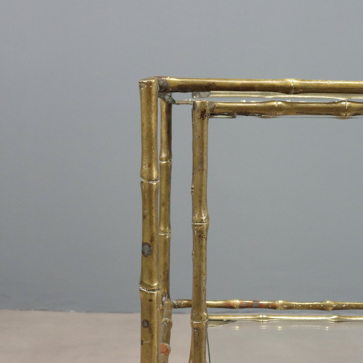 Tables Basses Vintage Laiton Effet Bambou Design Années 60-photo-2