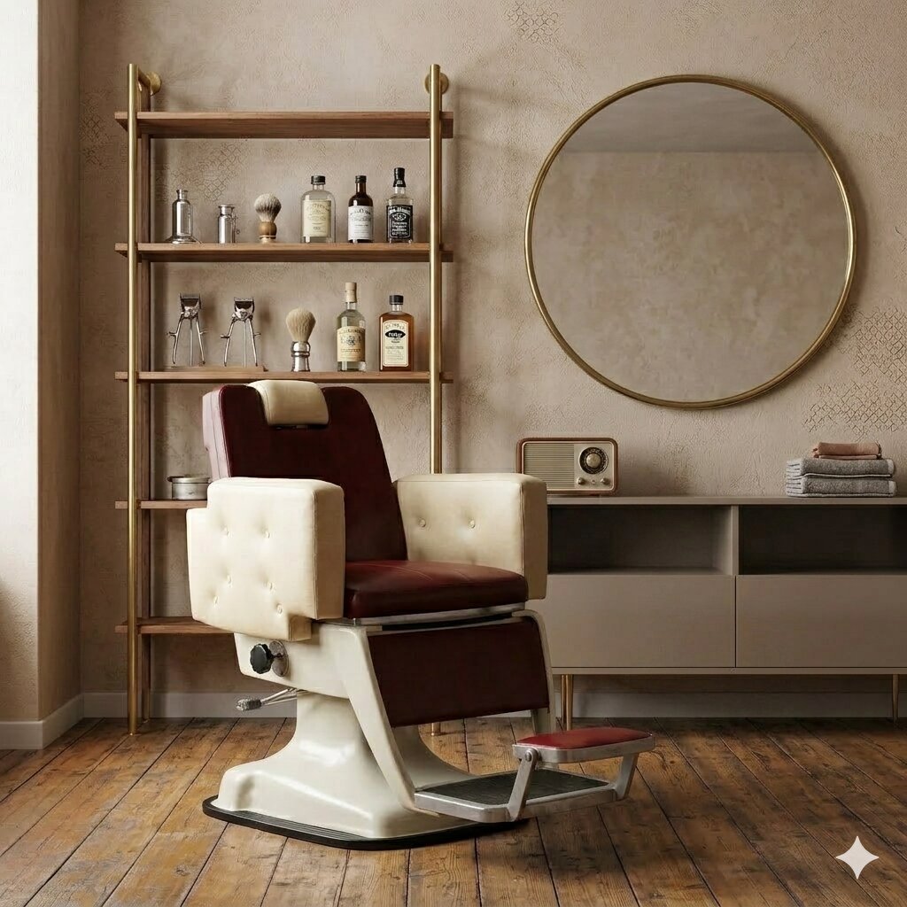 Fauteuil de Barbier Vintage Métal Simili Cuir des Années 1960 -photo-2
